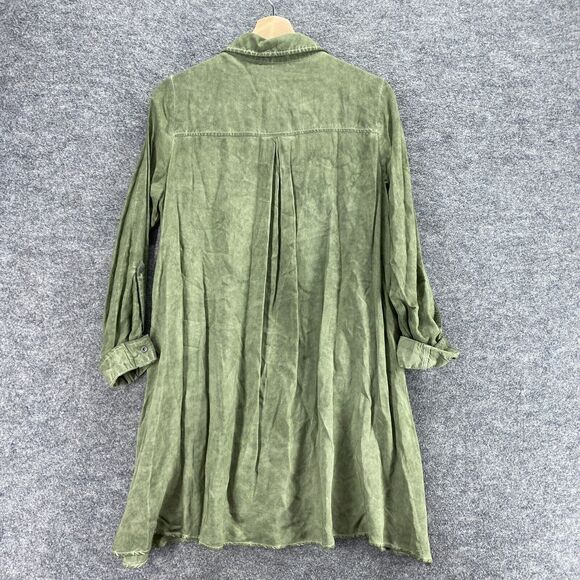 Adree Unit Shirt Dress Women S Small Green Short Button Up  Long Sleeve Rayon - Picture 2 of 9
